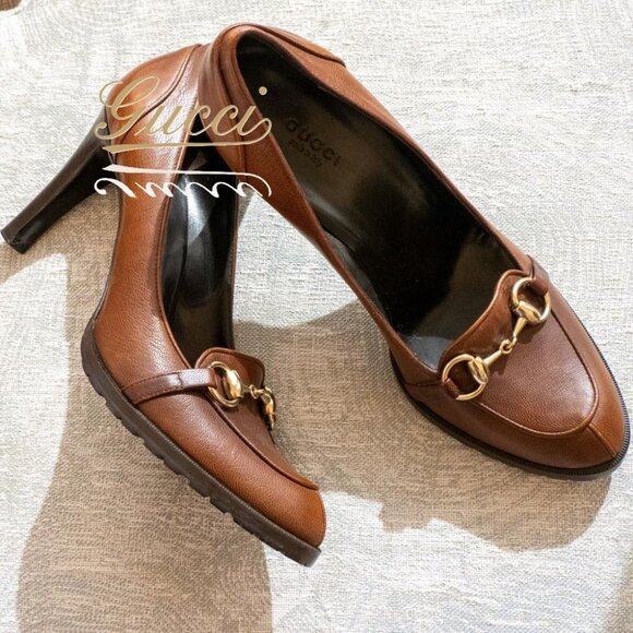 Like New, Gucci Leather Horse-bit Lug Sole Heels - Picture 1 of 16